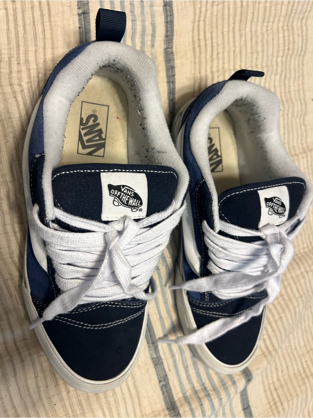 Vans Navy and White Low-Top Skate Sneakers